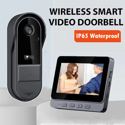 Sonnette d'interphone sans fil avec vision nocturne HD, écran IPS 4,3 pouces, caméra de sonnette visuelle étanche, sécurité domestique intelligente, vidéo par sonnette