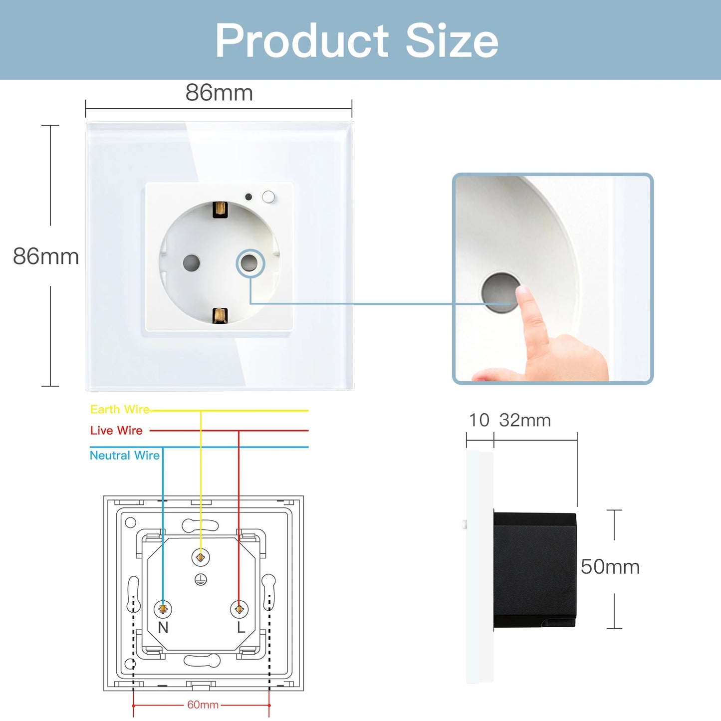 BSEED-Prise Murale Wifi EU Standard 86x86mm, Moniteur d'Alimentation Intelligent, Fonctionne avec Google Alexa