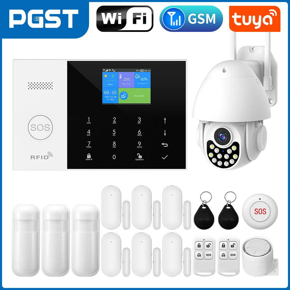 PGST résidentiel Tuya intelligent Gsm Wifi système d'alarme pour la maison sans fil alarme de sécurité maison vie intelligente App contrôle travail avec ALexa