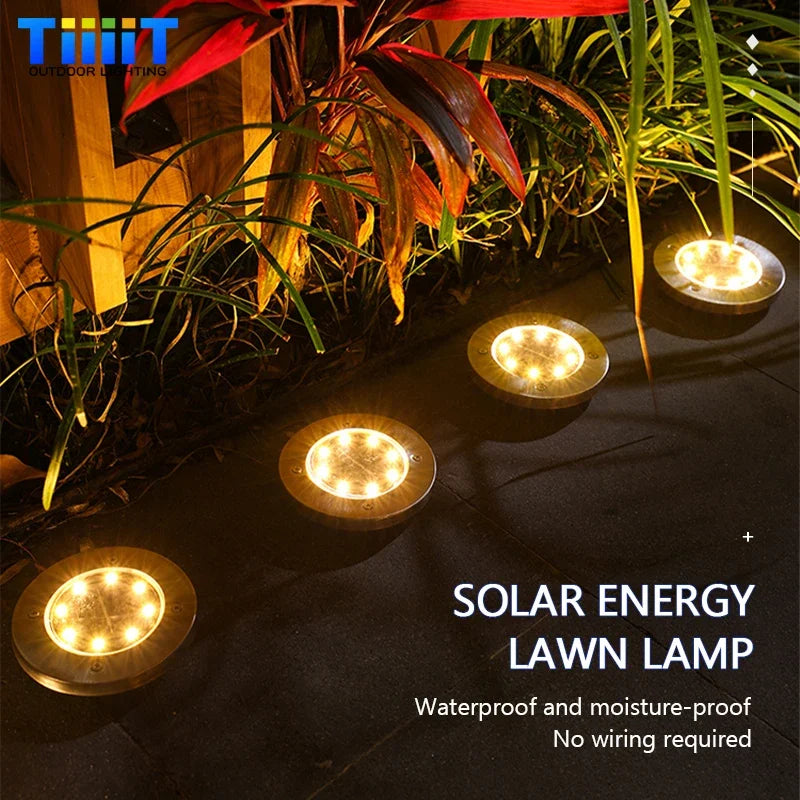 8/20LED disque solaire extérieur lumière IP65 jardin extérieur solaire lampes souterraines pont lumière enterré solaire jardin lumière décorative