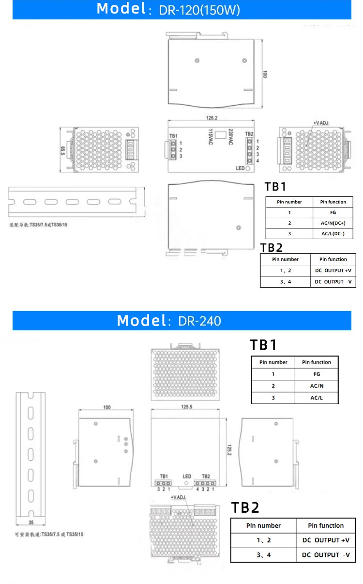 Alimentation à découpage sur rail DIN sortie DR-60W 5V 12V 15V24V 24V DC 220V à 12V transformateur 5v module boîte d'alimentation