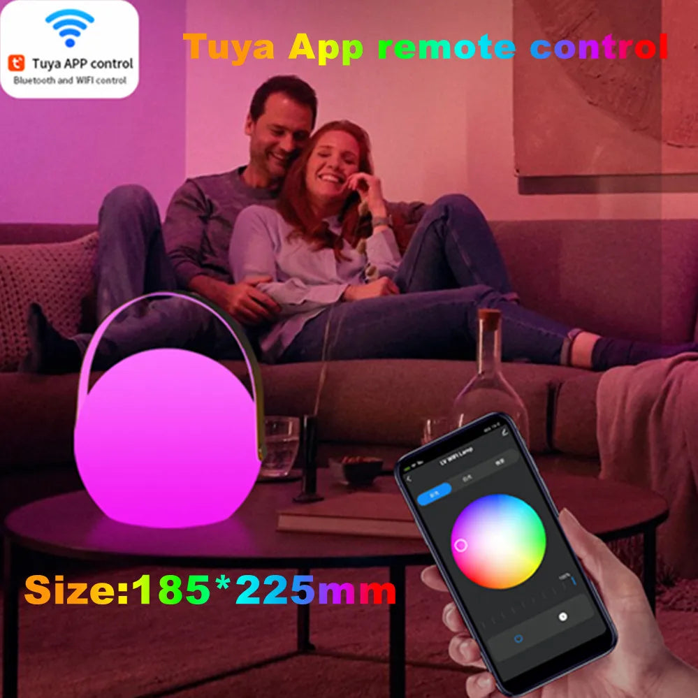 Tuya-Lampe de Table Portable Intelligente, Télécommande, RVB, LED, Extérieur, Étanche, Sans Fil, Camping, USB, Veilleuse, 16 Documents