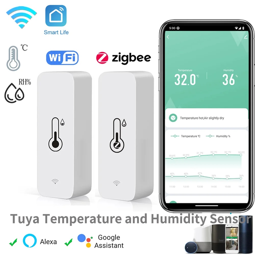 Tuya Zigbee WiFi capteur de température et d'humidité APP moniteur à distance pour maison intelligente var SmartLife fonctionne avec Alexa Google Assistant