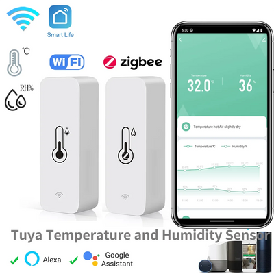 Tuya Zigbee WiFi capteur de température et d'humidité APP moniteur à distance pour maison intelligente var SmartLife fonctionne avec Alexa Google Assistant