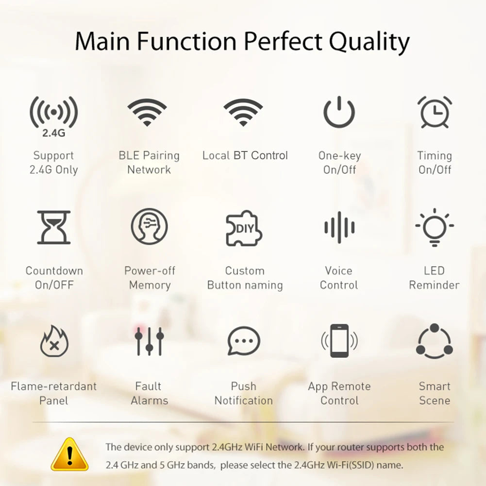 Joli Mural Intelligent à 1/2/3 lèvent, Commande Vocale, Alexa, Google Home, Tuya, Application WIFI, Télécommande, Bouton Poussoir, Aucun airies Requis
