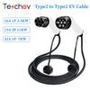 Câble de chargement EV Teschev 32A 7KW Type 2 vers Type 2 11kW 16A Mode 3 phases 3 câble EV IEC 62196-2 pour EV et PHEV dans la station publique