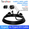 Câble de chargement EV Teschev 32A 7KW Type 2 vers Type 2 11kW 16A Mode 3 phases 3 câble EV IEC 62196-2 pour EV et PHEV dans la station publique