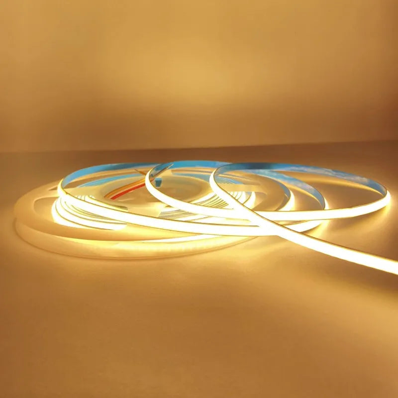 Bande lumineuse CCT COB flexible à intensité variable, ultra fine, DC24V, 5mm, 608 LED/m, 2700-6500K, Densité LED, Éclairage décoratif, Bande de chambre LED