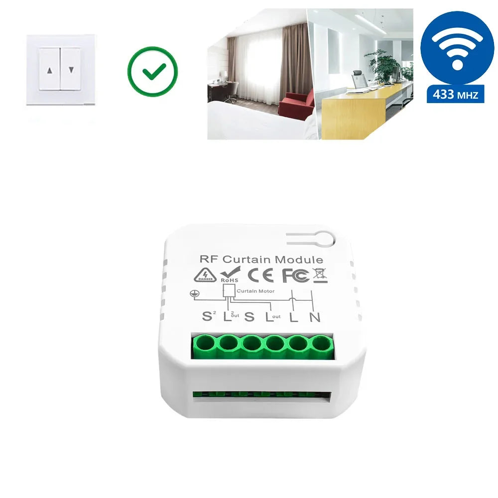 Commutateur de store de rideau 433MHz 110V 220V, télécommande sans fil à 2 voies, Module de volet roulant, émetteur récepteur, pour porte moteur