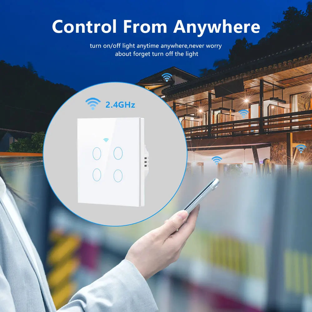 Tuya – interrupteur intelligent WiFi, fil neutre, lumière ue, aucun fil neutre requis, interrupteur tactile mural, 1/2/3/4 gangs, fonctionne avec Alexa Google Home