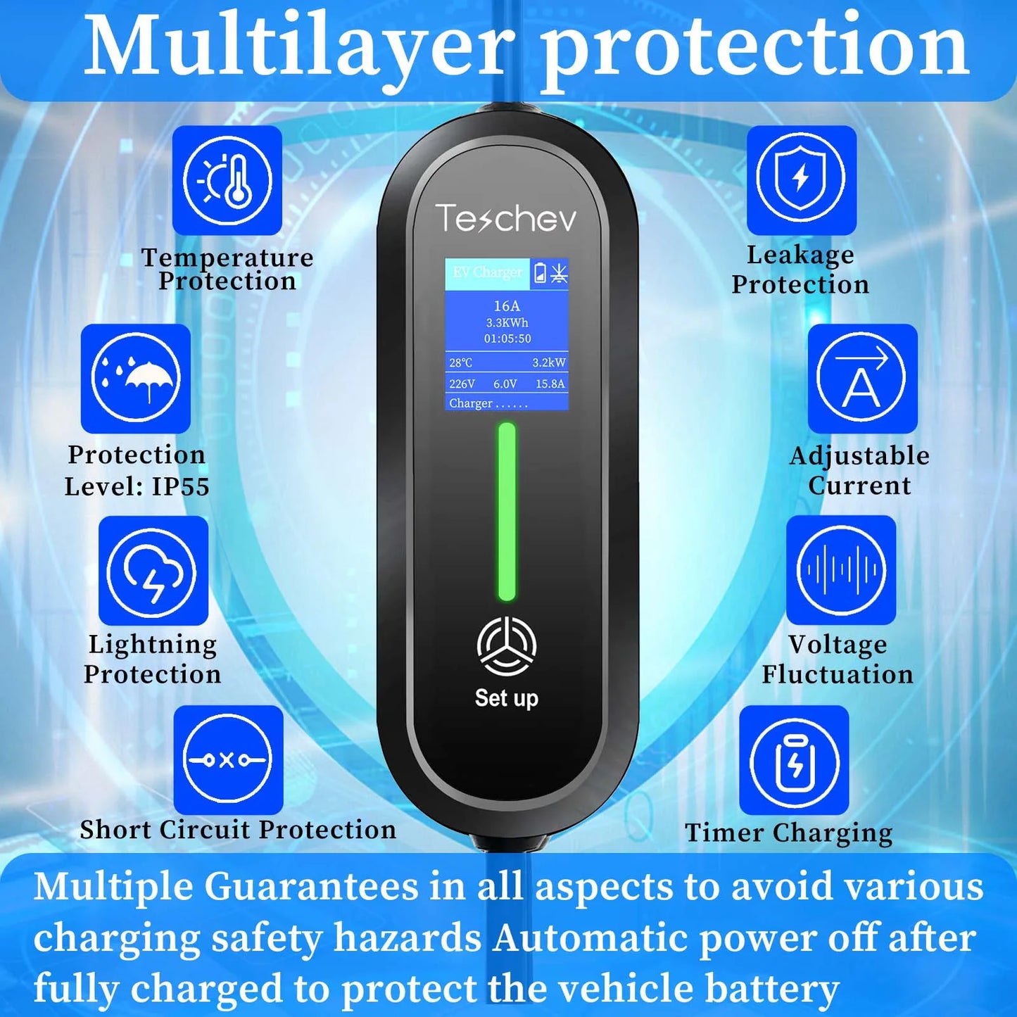 Teschev 3.5KW chargeur EV Portable Type 1 J1772 16A câble de charge GBT Wallbox EVSE Type 2 Stations de charge pour véhicule électrique