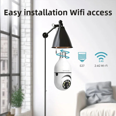 Caméra de sécurité extérieure avec ampoule, 2.4G, 5GHz, WiFi, 1080P, caméra de sécurité avec prise de lumière, vue intérieure à 360 °, vision nocturne pour document