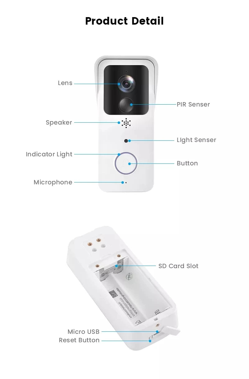Sonnette vidéo WiFi 5G 2.4G, 1080P, Tuya, interphone intelligent sans fil pour l'extérieur, caméra sans fil étanche avec sonnerie d'alimentation AC/DC