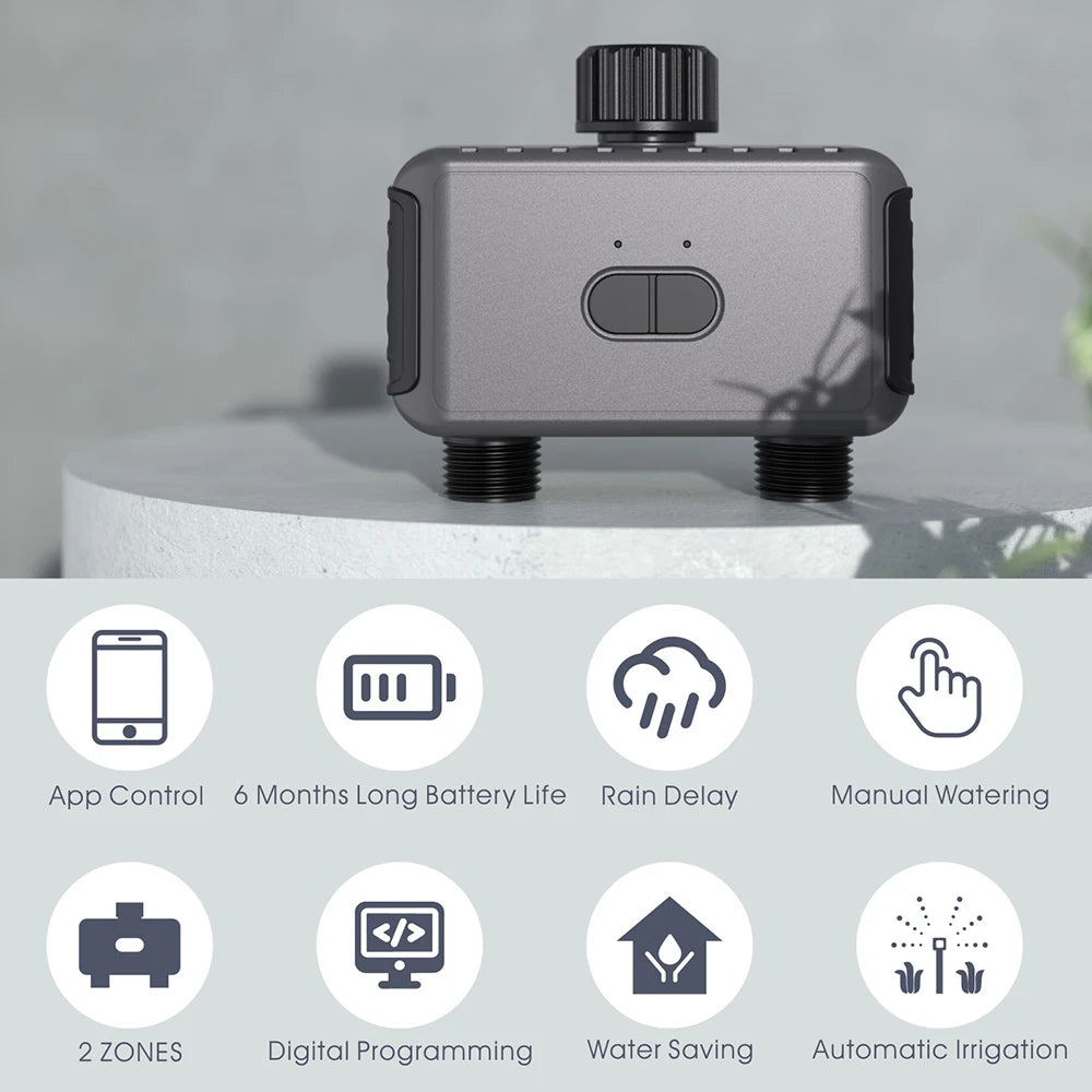 Tuya – minuteries d'arrosage de jardin intelligentes, 2 sorties, contrôleur d'irrigation goutte à goutte, Valve d'eau, retardateur de pluie, contrôleurs programmables