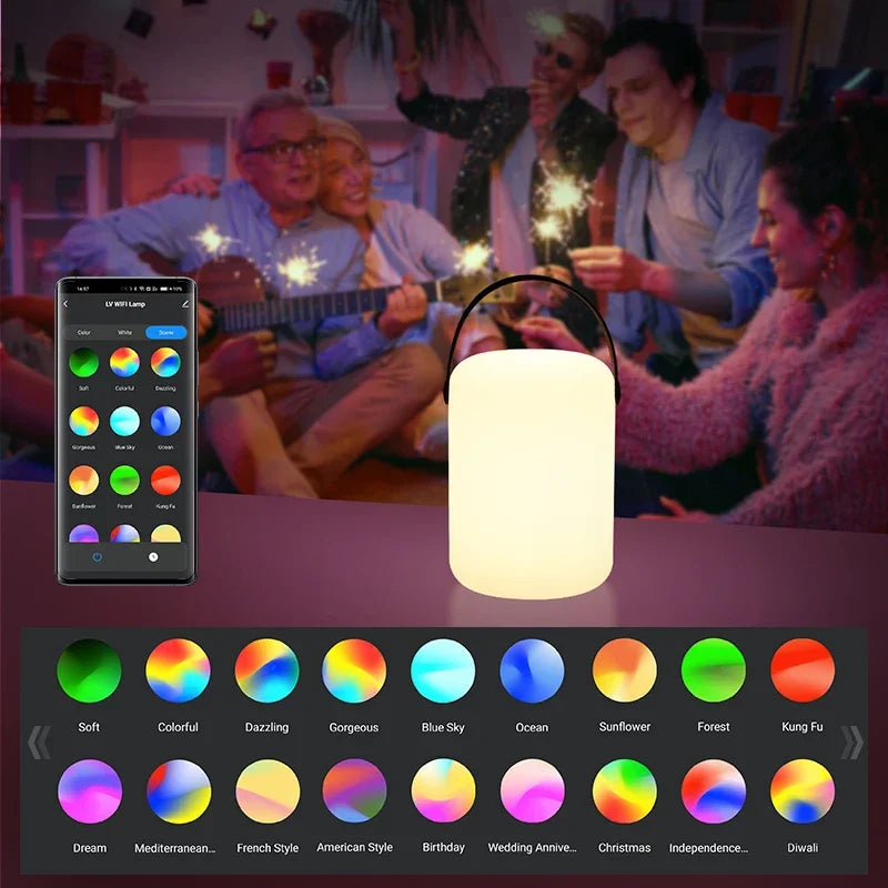 Tuya-Lampe de Table Portable Intelligente, Télécommande, RVB, LED, Extérieur, Étanche, Sans Fil, Camping, USB, Veilleuse, 16 Documents