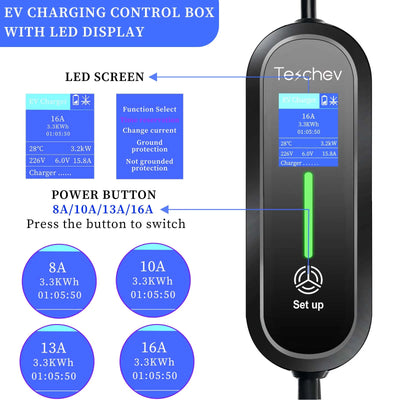 Teschev 220V 230V Portable EV chargeur Wallbox 16A Type1 J1772 câble de charge Type2 cordon IEC62196 prise Schuko pour voiture électrique