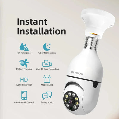 Caméra de sécurité extérieure avec ampoule, 2.4G, 5GHz, WiFi, 1080P, caméra de sécurité avec prise de lumière, vue intérieure à 360 °, vision nocturne pour document