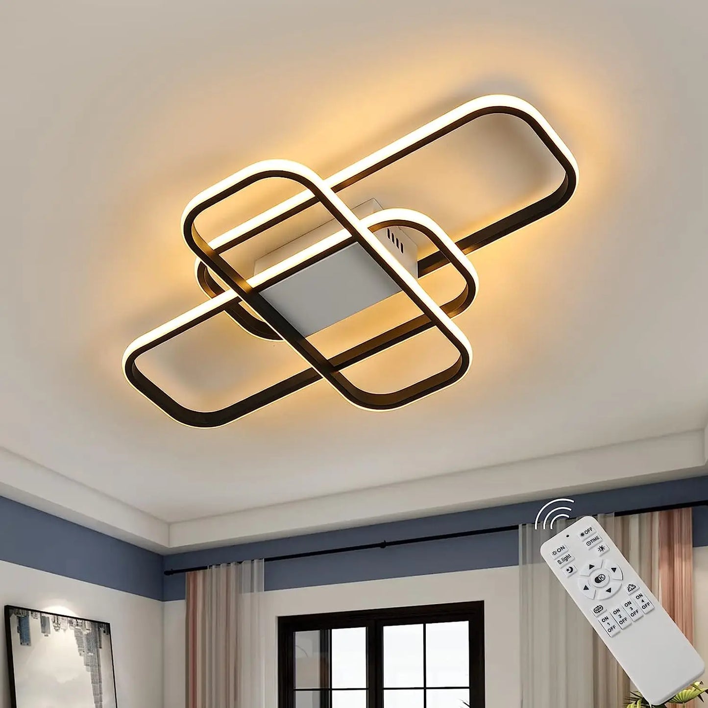 Plafonnier LED rectangulaire moderne avec télécommande, luminosité réglable, température de couleur, 44W