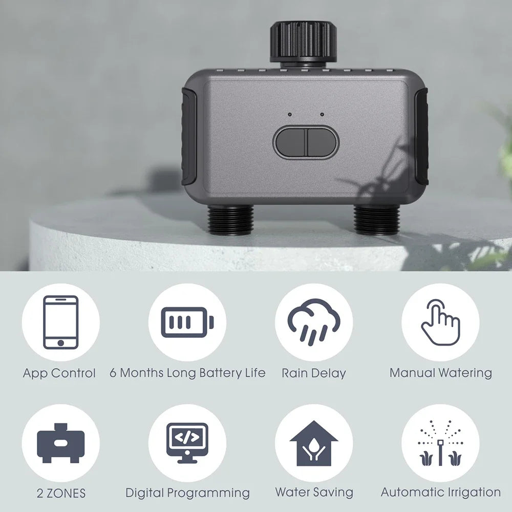 Tuya – minuteries d'arrosage de jardin intelligentes, 2 sorties, contrôleur d'irrigation goutte à goutte, Valve d'eau, retardateur de pluie, contrôleurs programmables