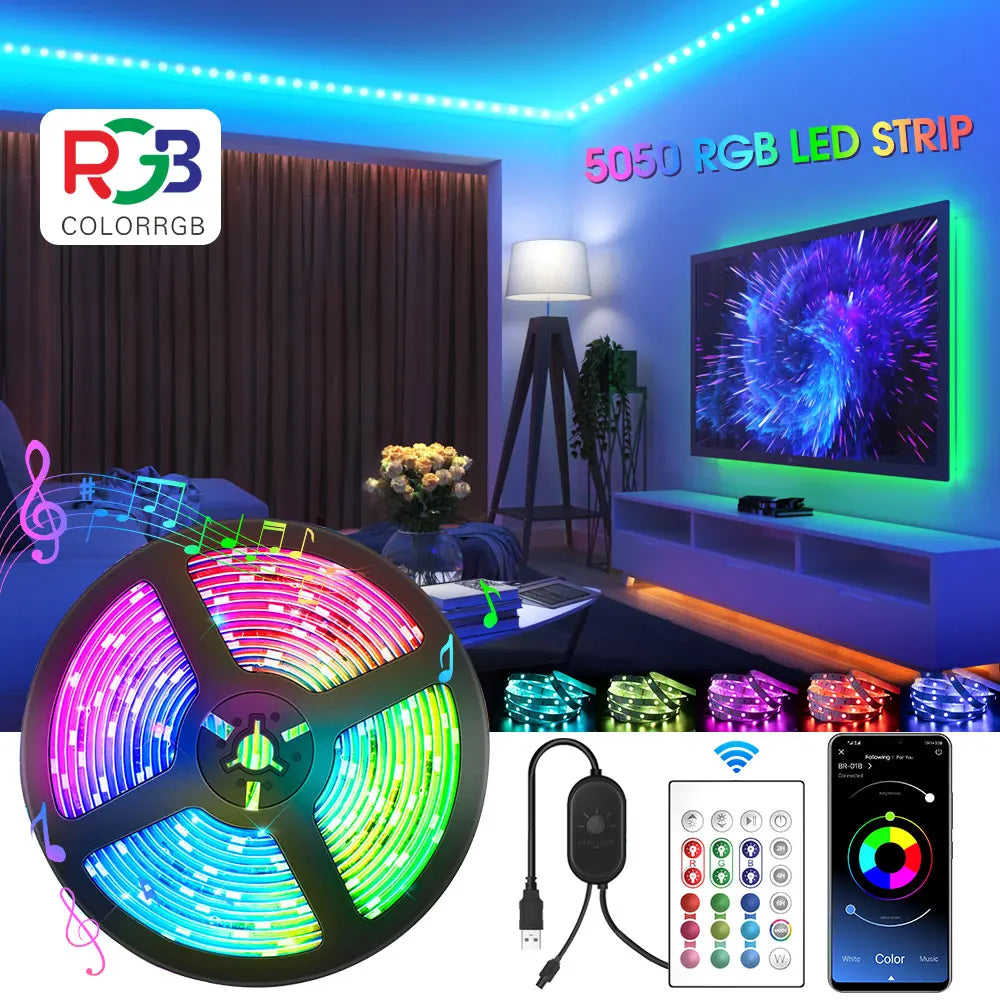 TurnRGB-Bande lumineuse LED avec télécommande à 24 touches, 10m, diviseur de musique, proxy, SMD5050, TV, PC, maison