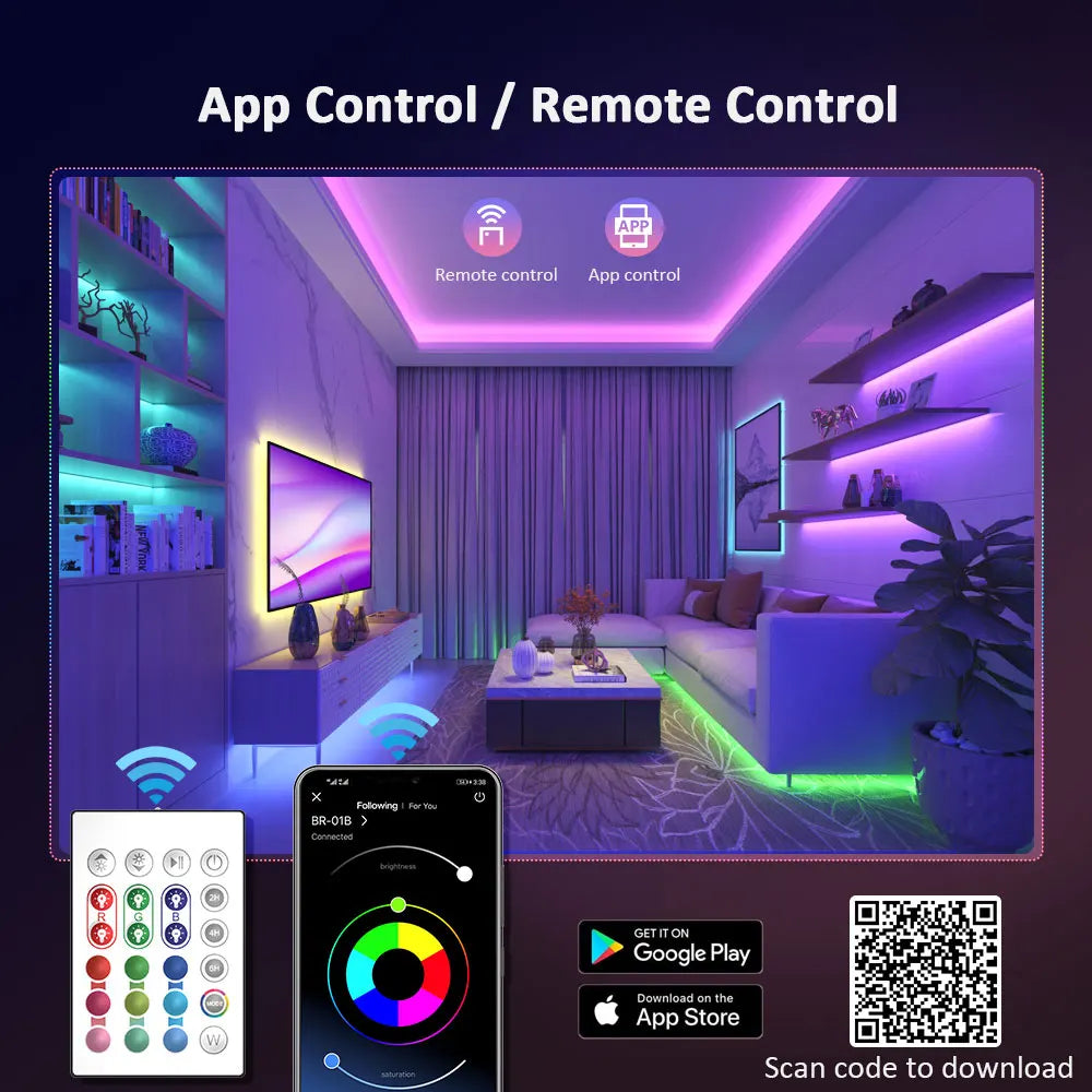 TurnRGB-Bande lumineuse LED avec télécommande à 24 touches, 10m, diviseur de musique, proxy, SMD5050, TV, PC, maison
